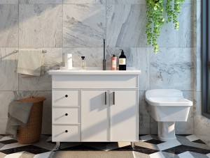 Soft White Bathroom Vanity for Double Rectangular Undermount Sinks