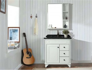 โต๊ะเครื่องแป้งห้องน้ำสแตนเลสสีงาช้างเรียบง่ายสำหรับอ่างล้างจานแบบดรอปอิน