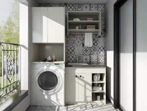 Modern Simple Soft White Steel Laundry Cabinet Blum Accessories
