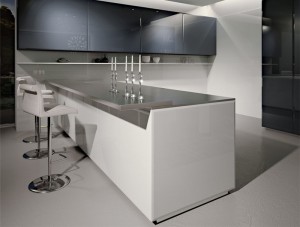 Dulapuri de bucătărie modulare în formă de L, lucioase, din oțel inoxidabil, fabrica OEM