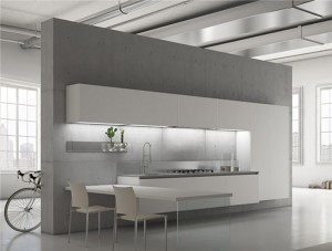 Cream L-shaped Stainless Steel Kitchen Cabinet