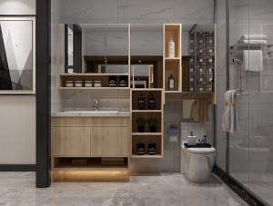 Natural Wood Grain Waterproof SS Bathroom Vanity For Rectangular Sink