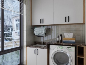 Soft White High Glossy Laminate Balcony Laundry Cabinets