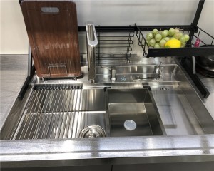 Modern Cream & Gray Laminate Stainless Steel Wall & Base Cabinets