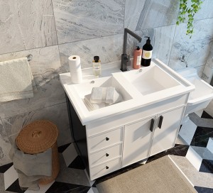 Soft White Bathroom Vanity for Double Rectangular Undermount Sinks