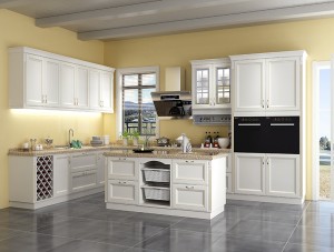 Armarios de cociña de aceiro inoxidable laminado branco alto brillante