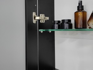 Moderner, praktischer, verspiegelter Medizinschrank aus schwarzem Aluminium mit Einzelspiegel