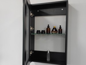 Moderner, praktischer, verspiegelter Medizinschrank aus schwarzem Aluminium mit Einzelspiegel