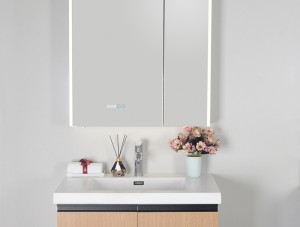 Modern Smart Double Mirrored Aluminom mirror Cabinet nwere ọkụ LED