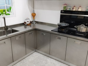 Cocina cepillada gris en forma de L del hogar RTA de los gabinetes de cocina del acero inoxidable
