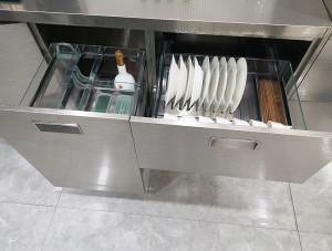 L-shaped Gray Brushed Stainless Steel Kitchen Cabinets Household RTA Kitchen
