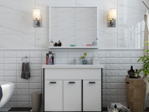 Modern Design Stainless Steel Soft White Bathroom Cabinet for Undermount Sink