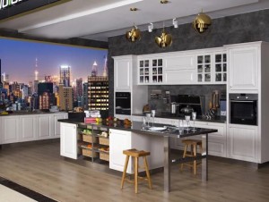 Soft White Laminate Stainless Steel Kitchen Cabinets with Island OEM