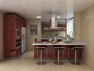 High-end Warm Red Stainless Steel Kitchen Base Cabinets and Wall Cabinets