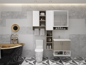 IKhaki kunye neWhite Wall-Mount SS Bathroom Cupboad...