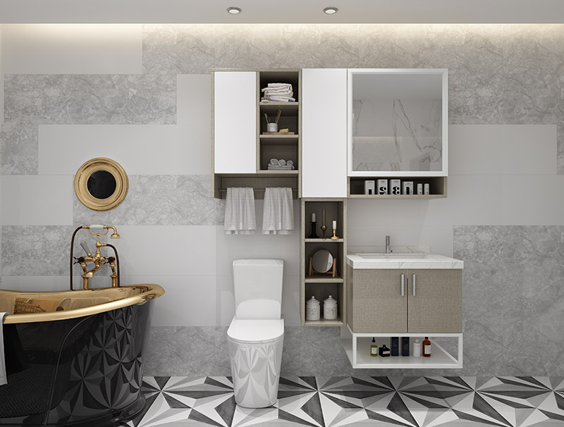 Khaki and White Wall-Mount SS Bathroom Cupborad China Factory Featured Image