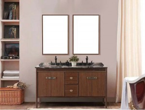 High-end American Style Dark Brown Steel Double Rectangular  Sink Vanity