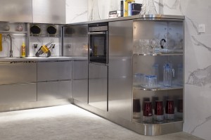 U-shaped Gray Food Grade Stainless Steel Kitchen Cabinets