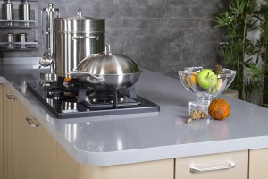 Kabinet Dapur Beige Lacquer Moden berbentuk L Keluli Tahan Karat