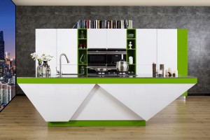 Modern Green & White Lacquer Stainless Steel Kitchen Cabinets