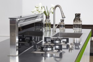 Kabinet Dapur Stainless Steel Lacquer Ijo & Putih Modern