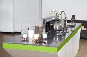 Modern Green & White Lacquer Stainless Steel Kitchen Cabinets