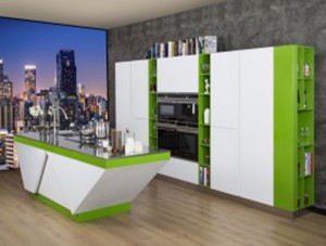 Modern Green & White Lacquer Stainless Steel Kitchen Cabinets