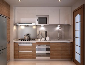 သဘာဝသစ်သားသီးနှံ Laminate Steel Kitchen Cabinet ထုတ်လုပ်သူ