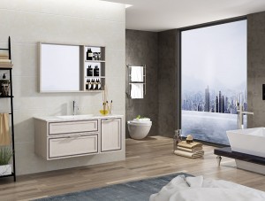 Cream Wall-Mount SS Bathroom Vanity Storage for Rectangular Sink